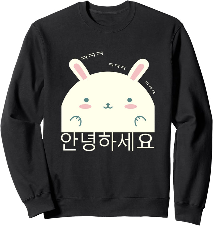 Annyeonghaseyo lachend süsser Hase Hangul Koreanisch Alphabet Sweatshirt