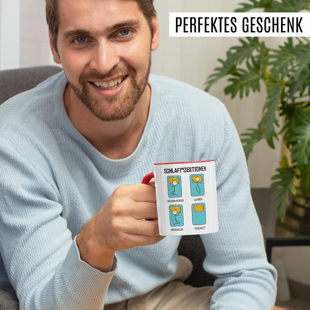 Tasse Tierarzt Geschenk Schlafpositionen Informatiker Lehrer Ingenieur Tierarzt, Kaffeetasse Berufe
