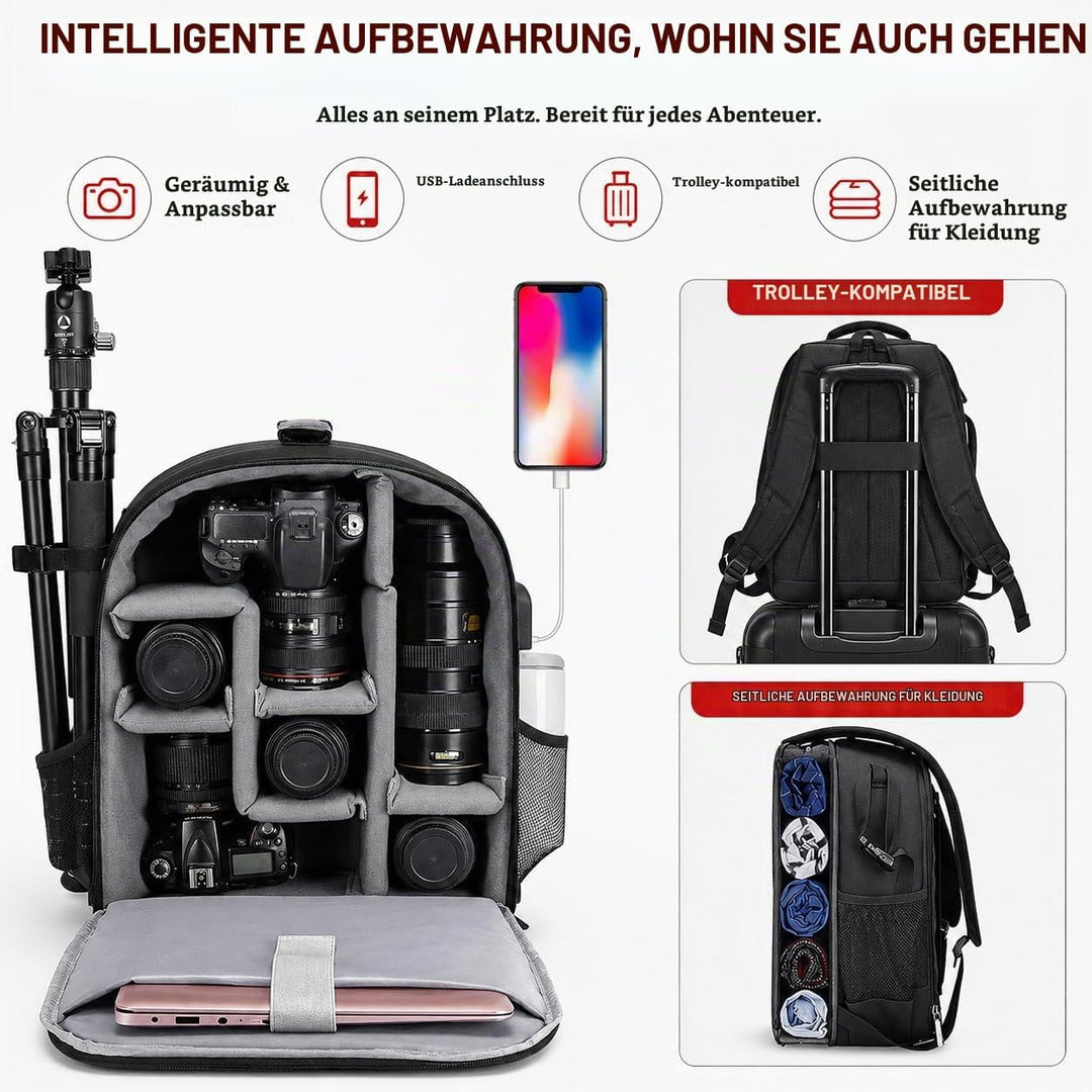 Cwatcun Kamerarucksack Camera Backpack Professioneller für spiegellose DSLR/SLR-Kamera, wasserdicht,