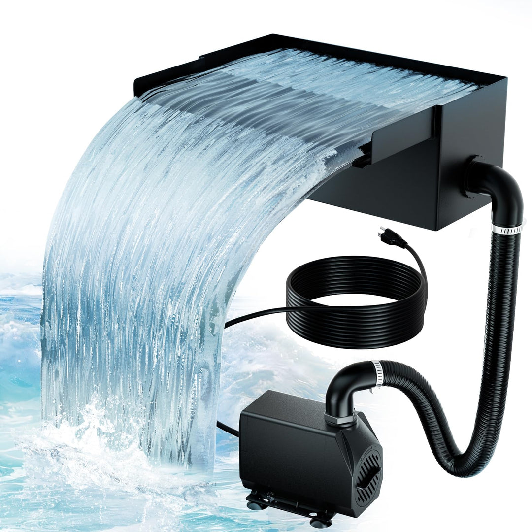Biling Teich Wasserfall für Gartenteich, 20cm Edelstahl Teichwasserfall Set 40W 2500 L/H Teichpumpe