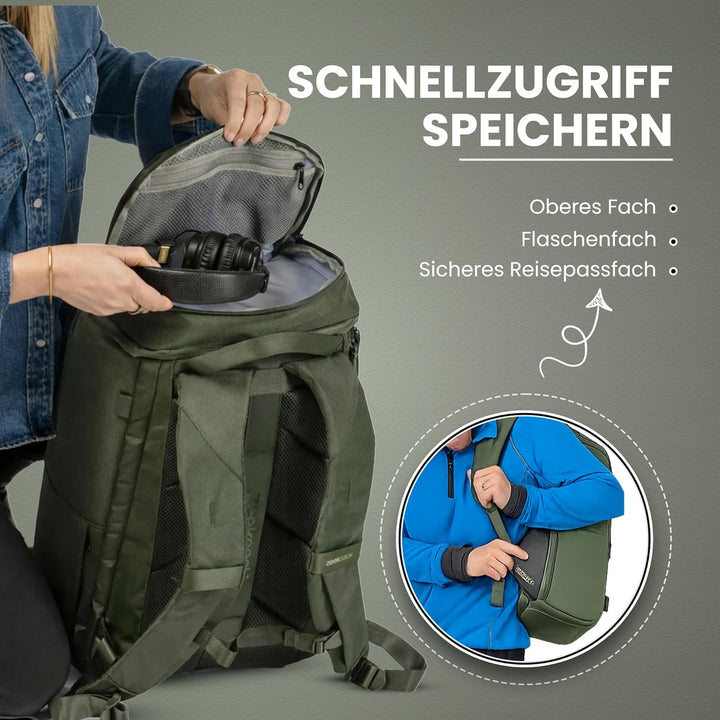 Zeeksack Rucksack Grün 30L - The Organizer Backpack & Reiserucksack mit Laptopfach, herausnehmbaren