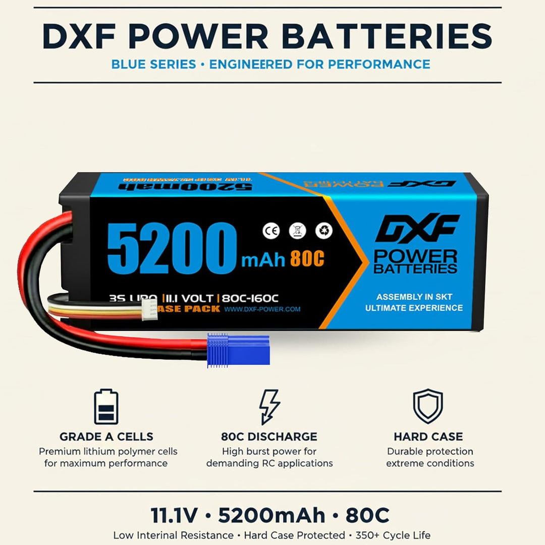 DXF 3S LiPo Akku 11.1V 80C 5200mAh Hardcase Batterie mit EC5 Steck für RC Auto, RC Flugzeug, RC Hubs