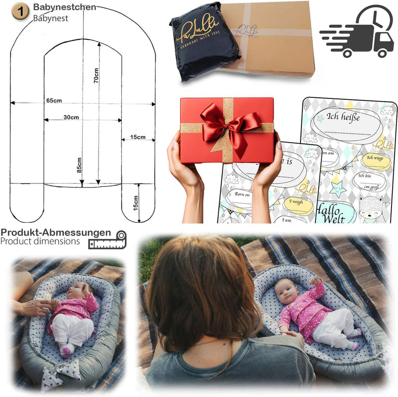 PaLulli Kuschelnest 2-seitig Babynest Babynestchen Baby Nest Nestchen Reisebett Wickelauflage Kusche