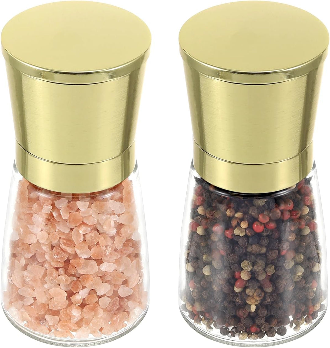 Vzaahu Salz und Pfeffermühlen 2er-Set mit Keramikkern,Zimt,Einstellbare Grobheit,Farbe Goldene,Tragb