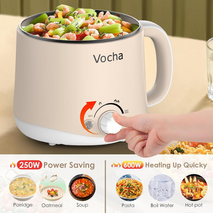 Vocha Elektrischer Hot Pot mit Warmhaltefunktion, 1.6L Antihaft-Elektrische Pfanne, Tragbarer Reisek