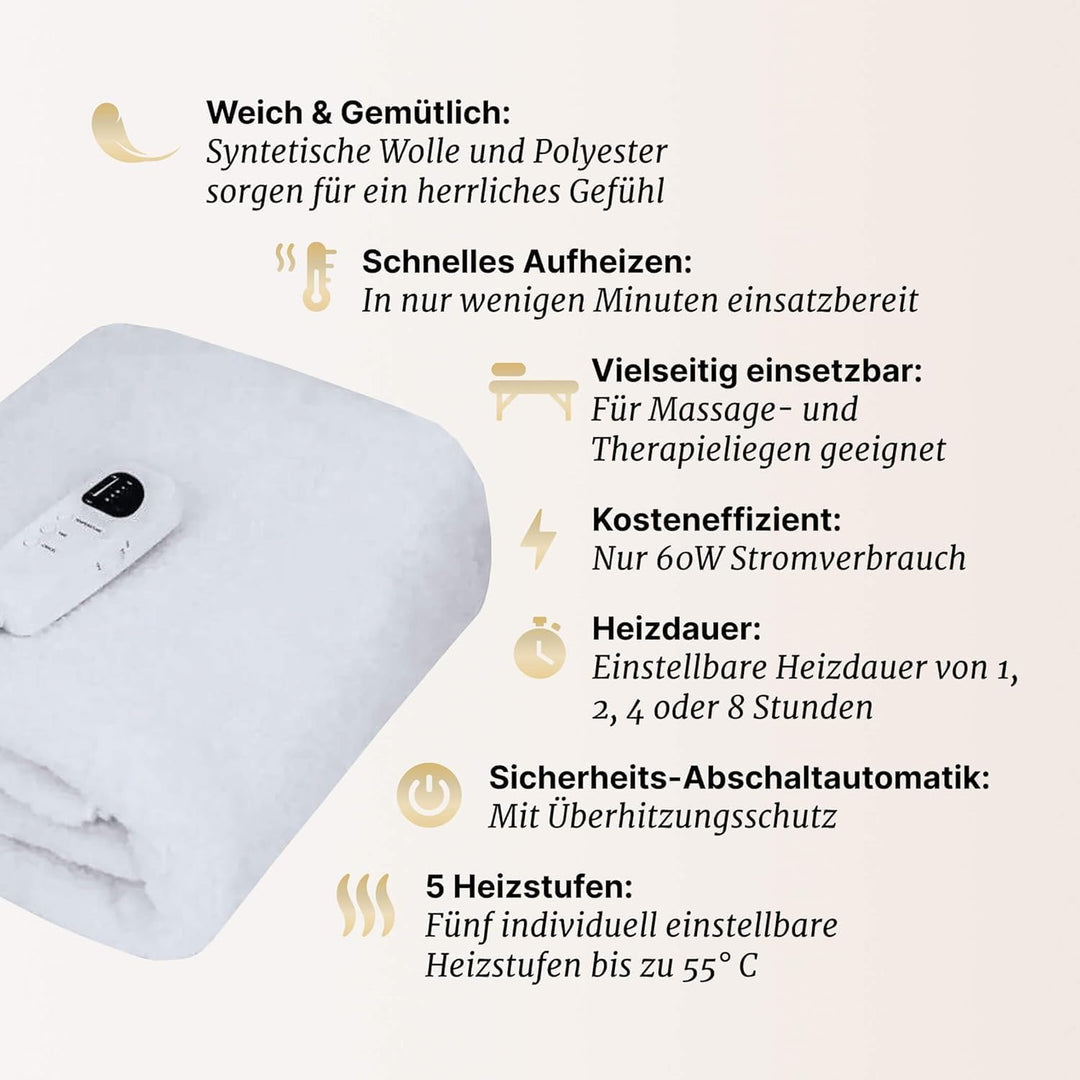 ZEN Basic Heizdecke mit Abschaltautomatik für Behandlungsliegen beheizbar mit 8 Temperaturstufen ein