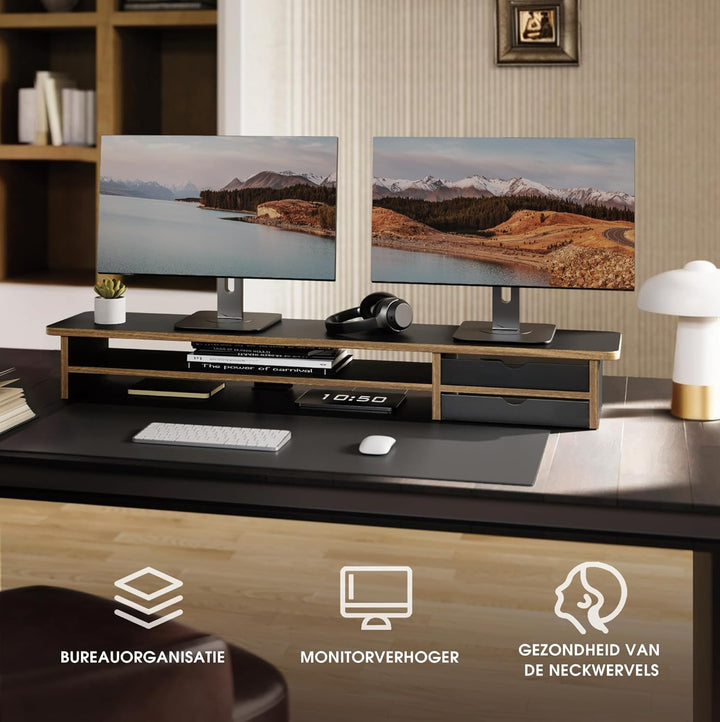Fenge Dual Monitorständer Riser mit 2 Acryl Schubladen 108cm Grosse Computer Bildschirmständer für P