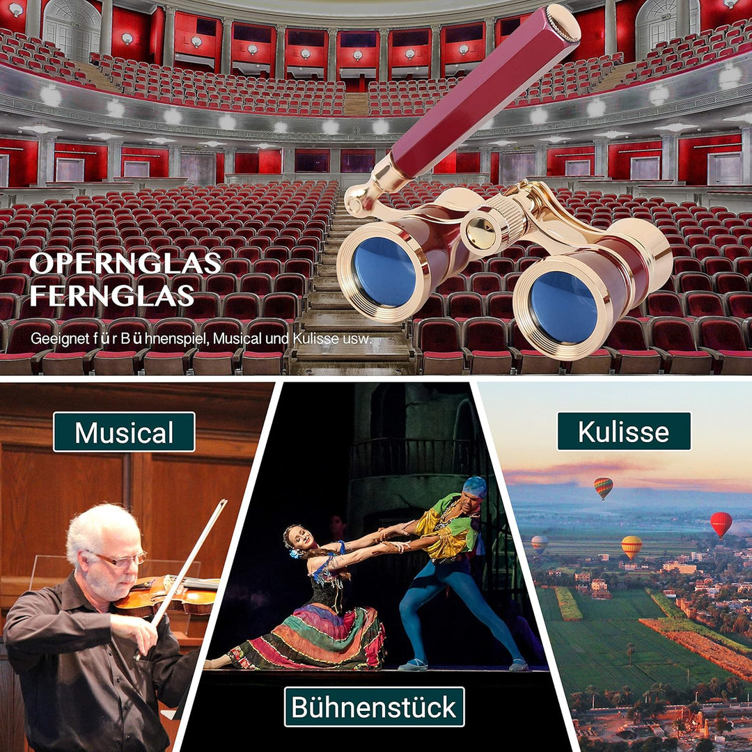 Aomekie Opernglas Theaterglas mit ausziehbarem Griff 3X Vergrösserung Fernglas für Theater Konzert O
