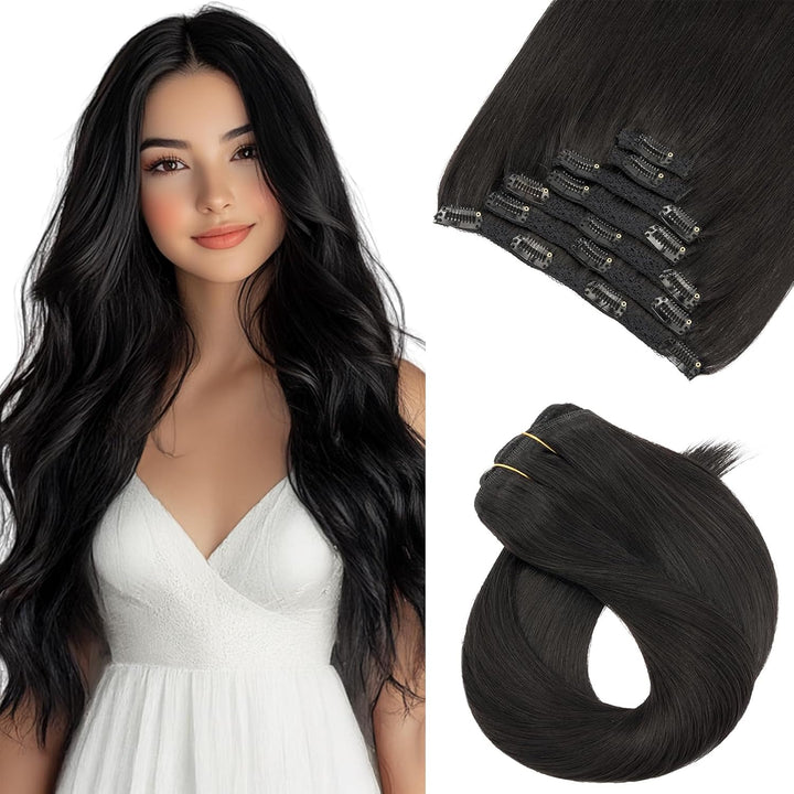 Benehair Clip in Extensions Echthaar, 120g Schwer Clips in Echthaar Extension, 7Pcs 16 Clips Remy Ec