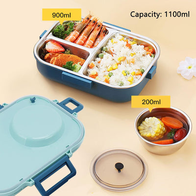 1100 ml Lunchbox, tragbare isolierte Bento-Box aus Edelstahl mit doppellagigem Gitterdesign, grosse