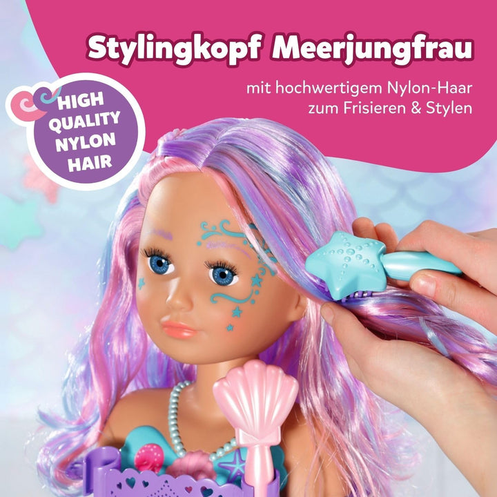 Zapf Creation 830550 BABY born Sister Styling Head Meerjungfrau - Schminkkopf, Frisierkopf, drehbar,