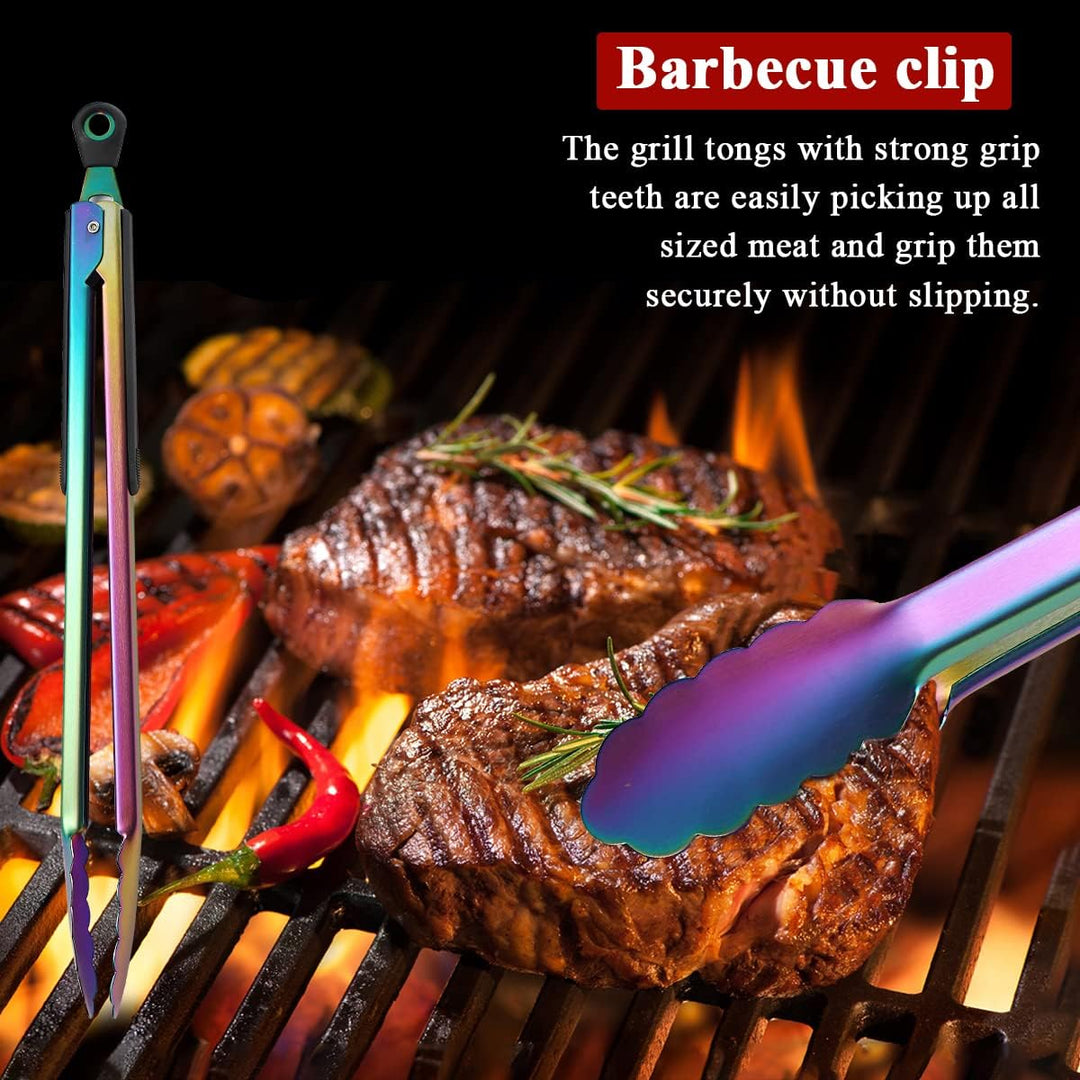 Kyraton Regenbogen Grill Zubehör Kit 4-teilig, Grill Zubehör Set, Titan Bunte Beschichtung Edelstahl