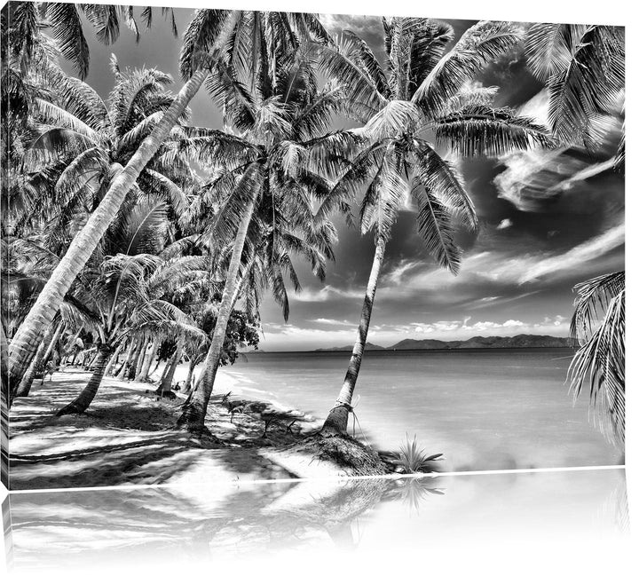 Pixxprint Palmen Traumstrand / 100x70cm Leinwandbild bespannt auf Holzrahmen/Wandbild Kunstdruck Dek