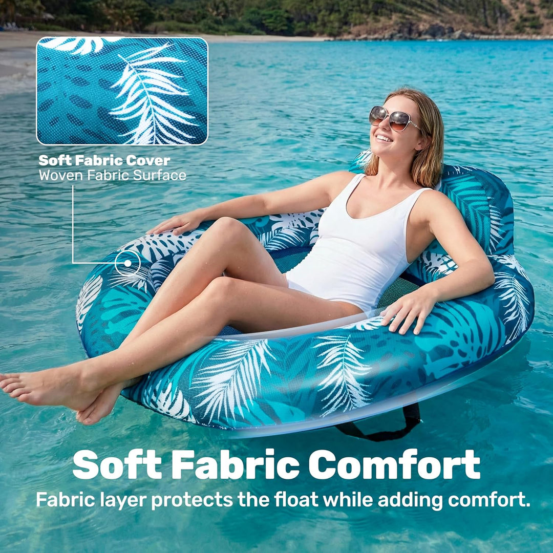 SLOOSH Aufblasbares Wasser-Pool-Luftbett für Erwachsene mit blauen Blättern–1 tropischer Blatt-Schwi