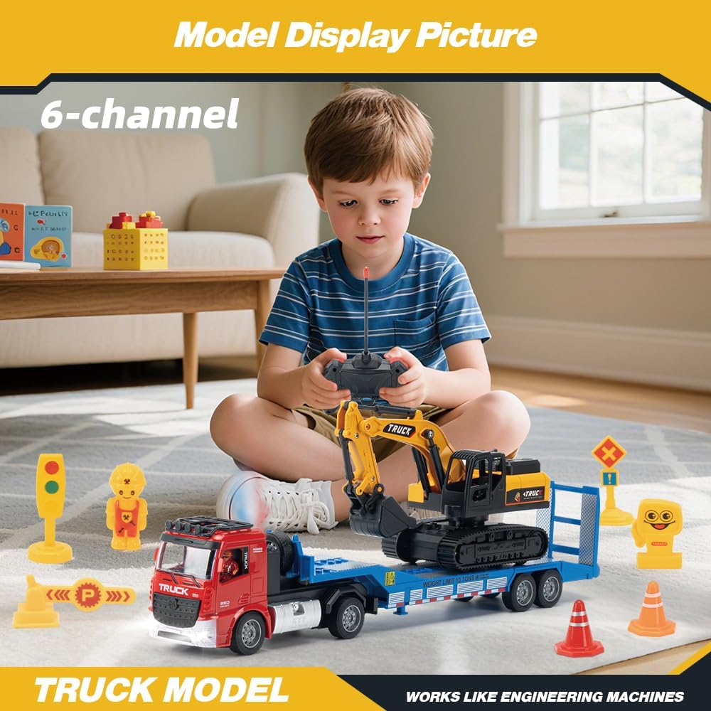 Ferngesteuerter Bagger Spielzeug für Kinder,6-Kanal Bagge, RC Bagger Spielzeugautos mit Licht und So