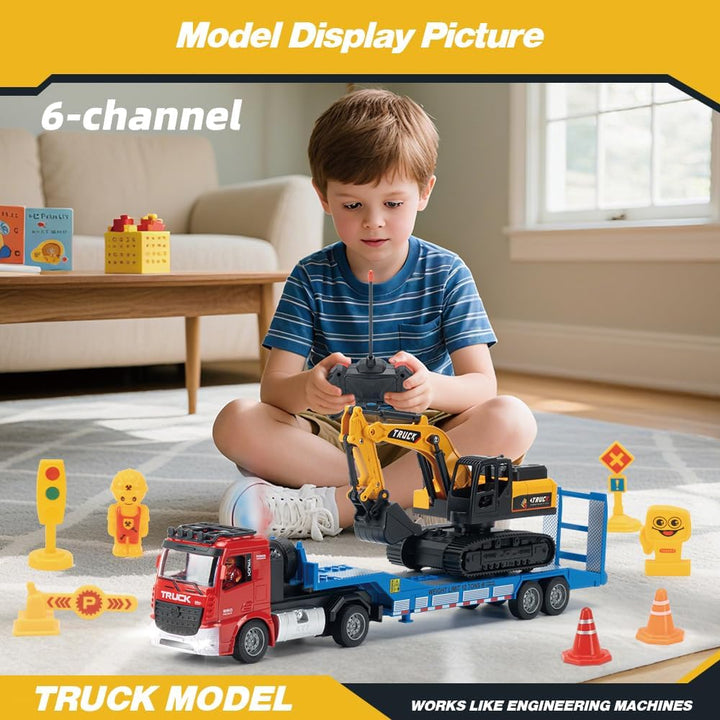 Ferngesteuerter Bagger Spielzeug für Kinder,6-Kanal Bagge, RC Bagger Spielzeugautos mit Licht und So