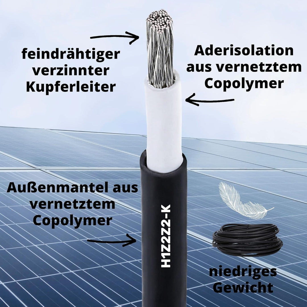 20 Meter Lapp 1023760 H1Z2Z2-K Solarkabel 10mm² optimierte Version I Kabel für Solartechnik I Solarl