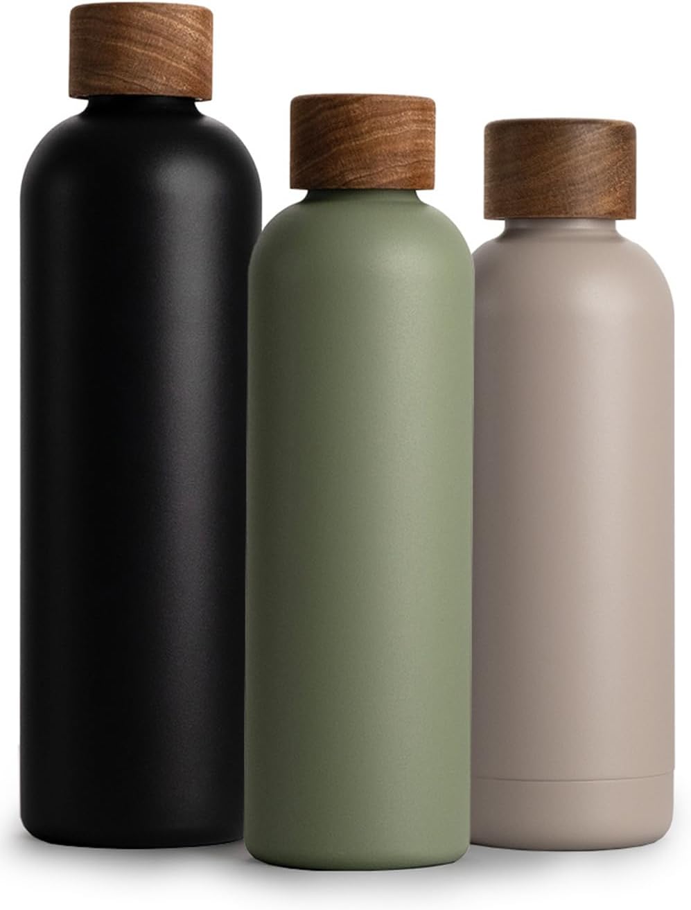 T&N Edelstahl Trinkflasche 750ml, Thermosflasche 0.75l mit Akazienholz Deckel, Isolierte Wasserflasc