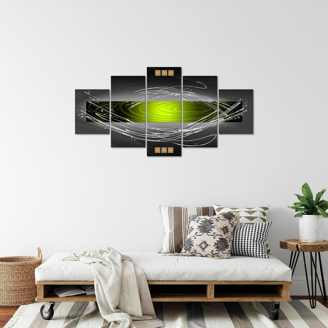 Runa Art Bild Wohnzimmer Schlafzimmer Abstrakt 5 Teilig Grün Grau Schwarz Wandbilder auf Vlies Leinw