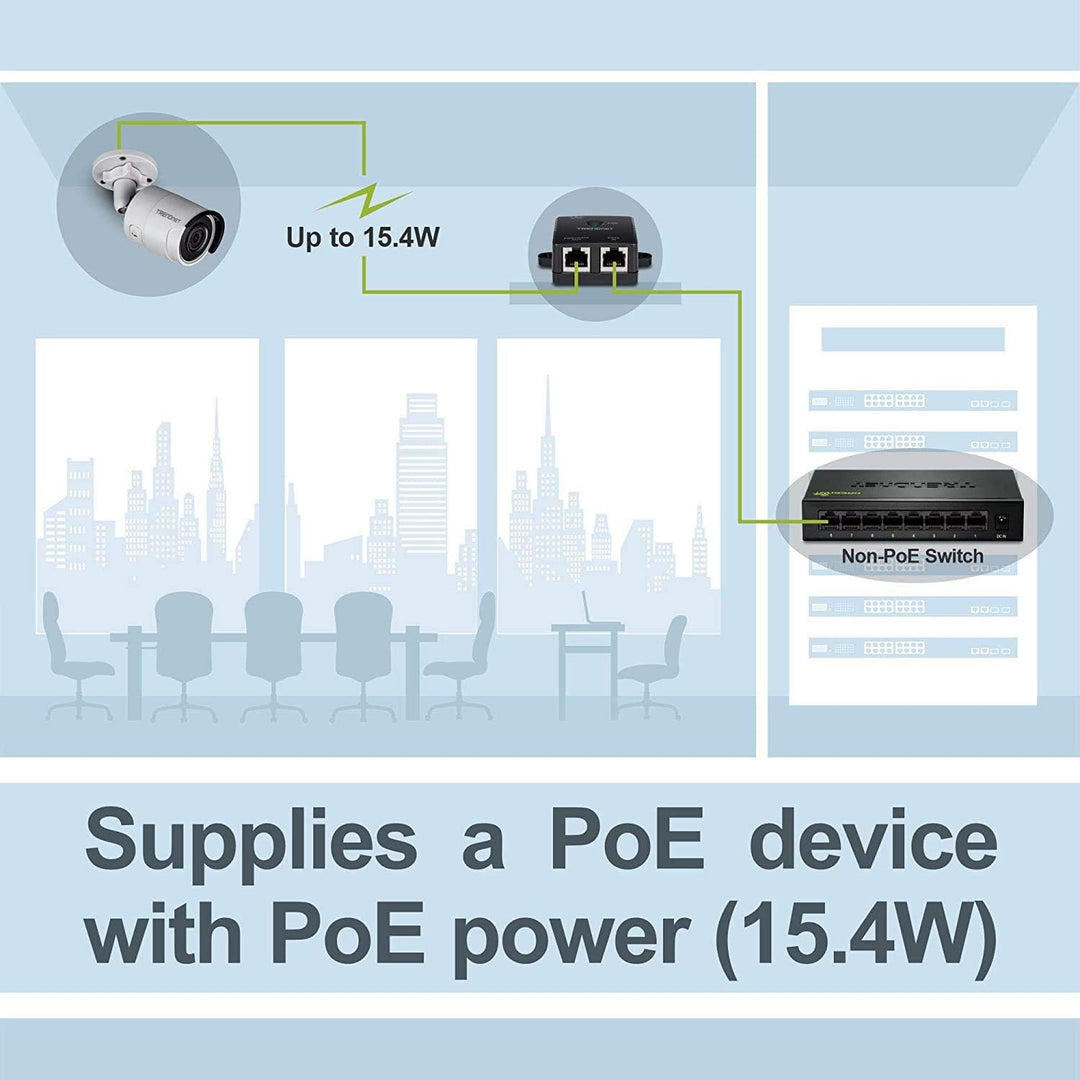 TRENDnet, TPE-113GI, Gigabit PoE Injektor (15,4 W), Maximale Entfernung 100 m, Schwarz PoE Injector,