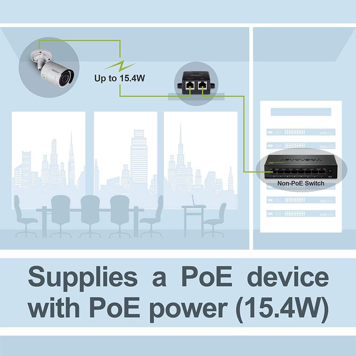 TRENDnet, TPE-113GI, Gigabit PoE Injektor (15,4 W), Maximale Entfernung 100 m, Schwarz PoE Injector,