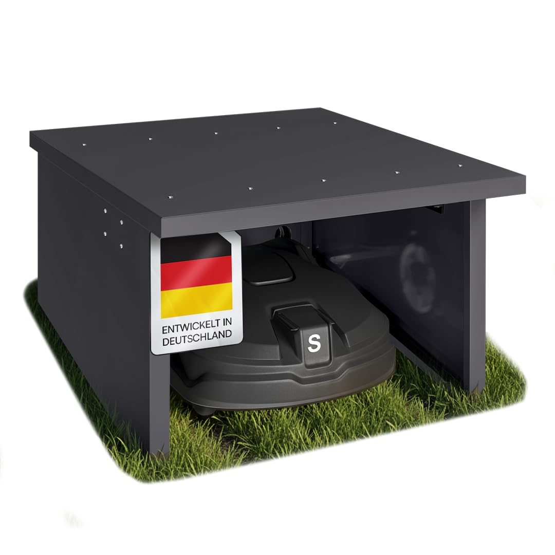 STEELSØN Drakon Mähroboter Garage aus Stahl - Mähroboterhaus mit Pultdach für Garten Witterungsbestä