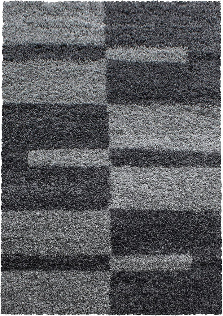 Carpetsale24 Teppich Wohnzimmer Moderne Kariert Design Shaggy Flokati 120 x 170 cm Grau - Hochflor T