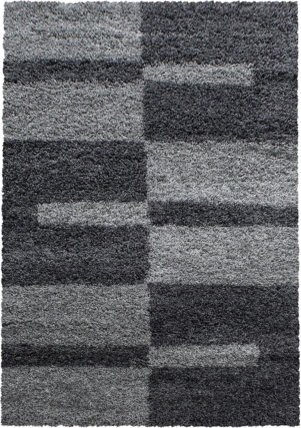 Carpetsale24 Teppich Wohnzimmer Moderne Kariert Design Shaggy Flokati 240 x 340 cm Grau - Hochflor T