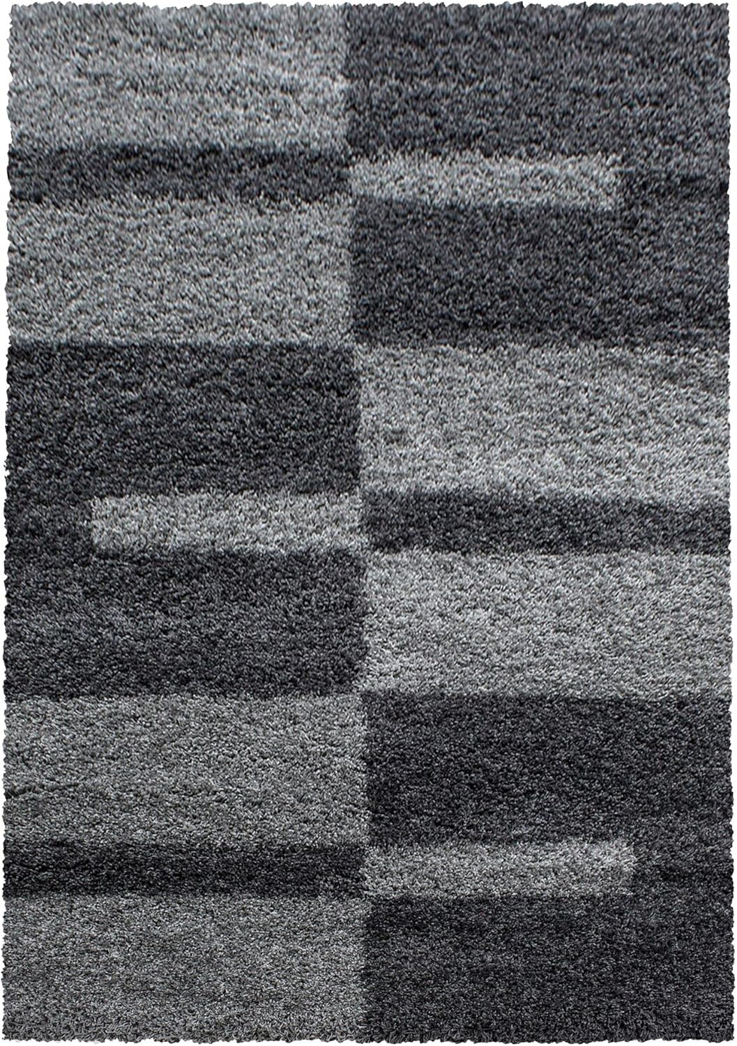 Carpetsale24 Teppich Wohnzimmer Moderne Kariert Design Shaggy Flokati 80 x 150 cm Grau - Hochflor Te
