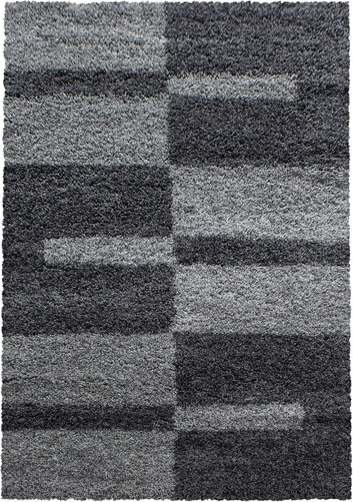Carpetsale24 Teppich Wohnzimmer Moderne Kariert Design Shaggy Flokati 80 x 150 cm Grau - Hochflor Te