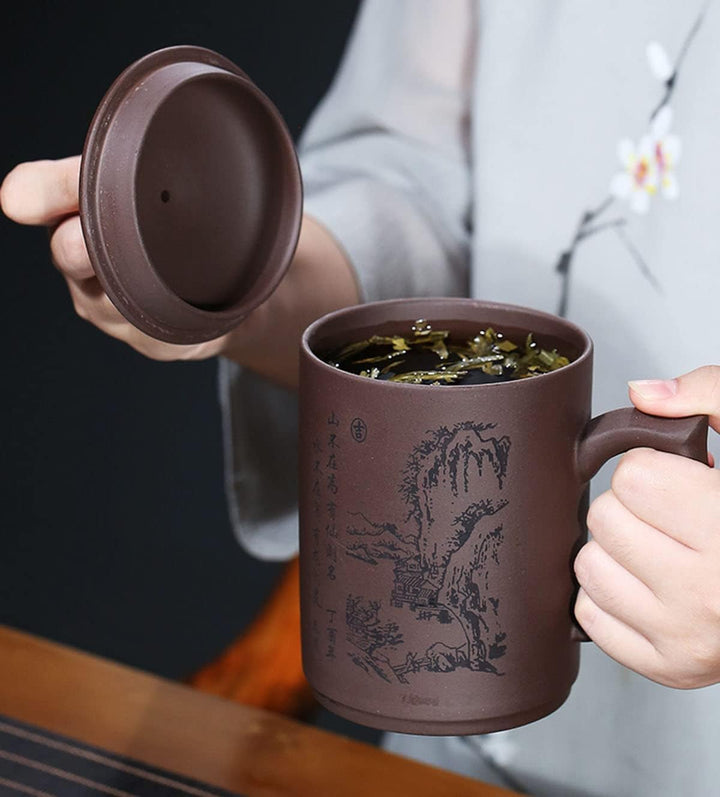 Lila Sand Ton Teetasse 500 ml Chinesische Zisha Teetassen Griff Lippe Tassen (schwarz), Schwarz
