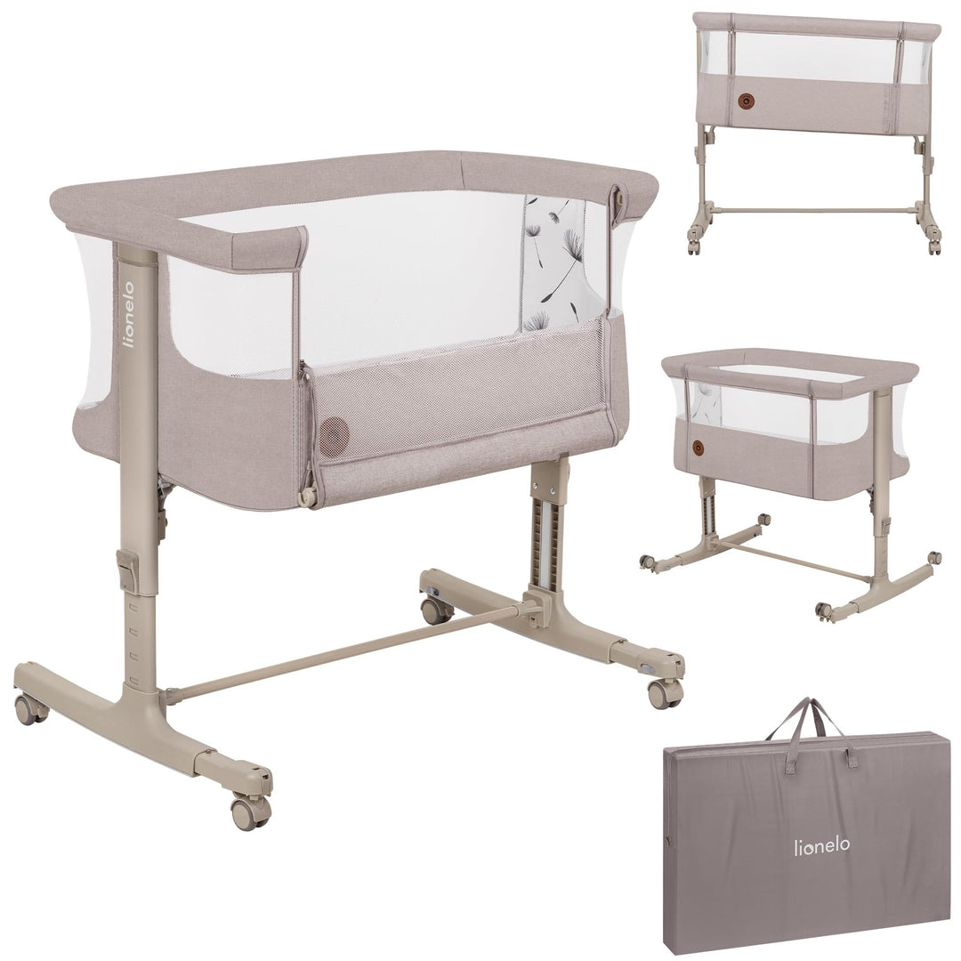 Lionelo Aurora 3 in 1 Babybett bis 9 kg, Beistellbett, Wiege, Höhenverstellug und Einstellung der Ne