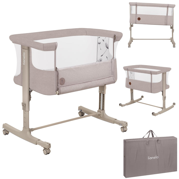 Lionelo Aurora 3 in 1 Babybett bis 9 kg, Beistellbett, Wiege, Höhenverstellug und Einstellung der Ne