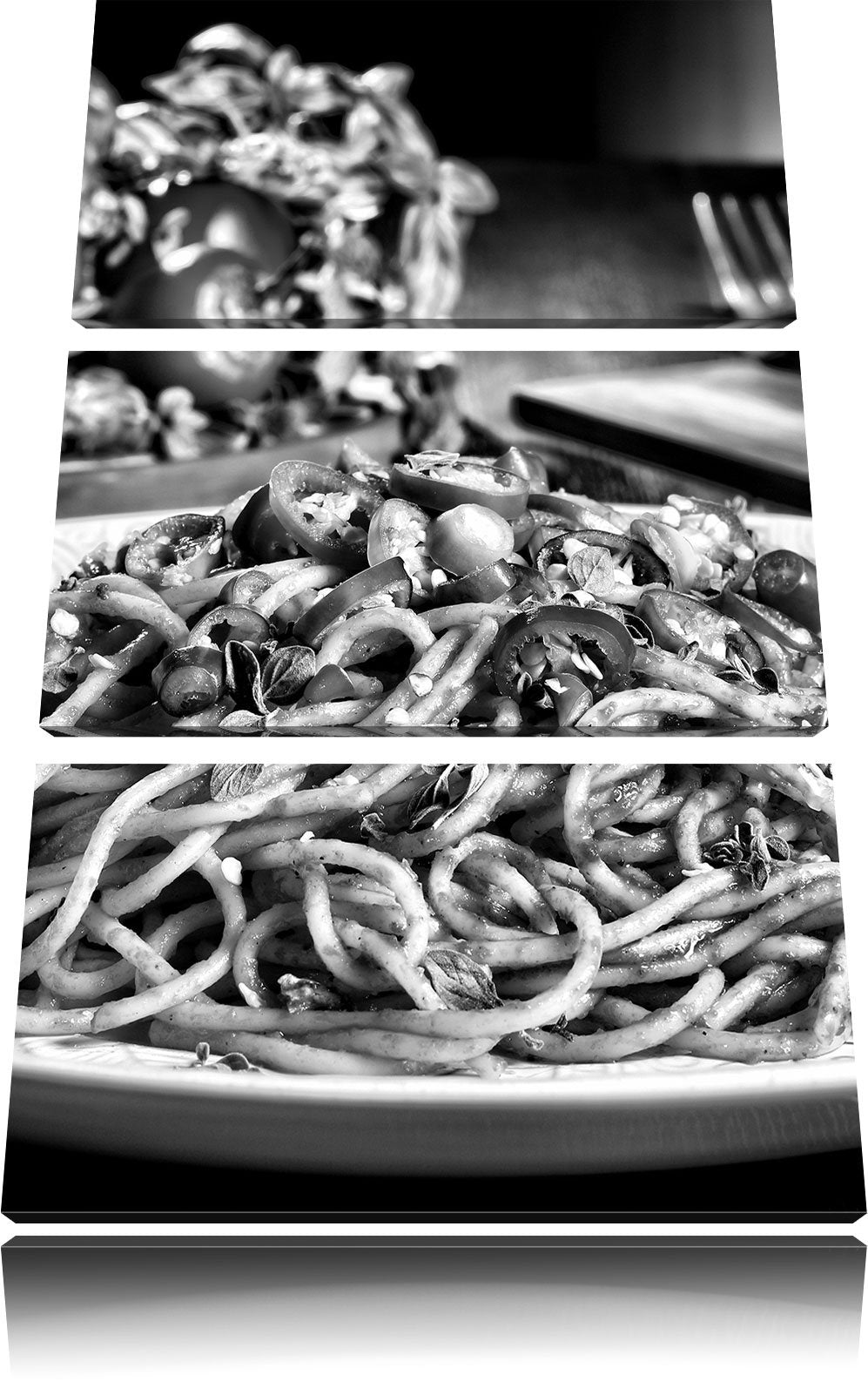 Pixxprint Monocrome, Leckere Spaghetti Italia 3-Teiler Leinwandbild 120x80 Bild auf Leinwand