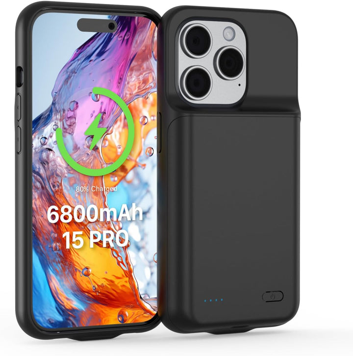 TQTHL Akkuhülle für iPhone 15 pro, [ 6800mAh ] Zusatzakku Ladehülle Akku hülle Handyhülle,wiederaufl
