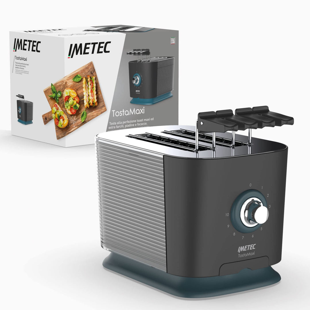 Imetec TostaMaxi Toaster, 2 extra grosse Schlitze und zu öffnende Zangen für extra dicken Toast, 10