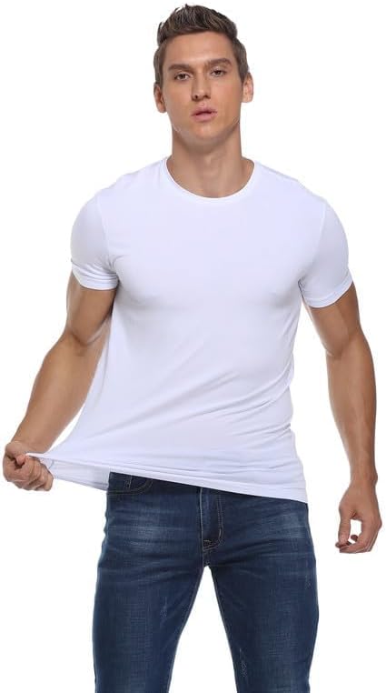 COLORFULLEAF 3/5er Pack Bambus Rundhals T-Shirt Herren Stretch Unterziehshirt Männer Einfarbig Busin