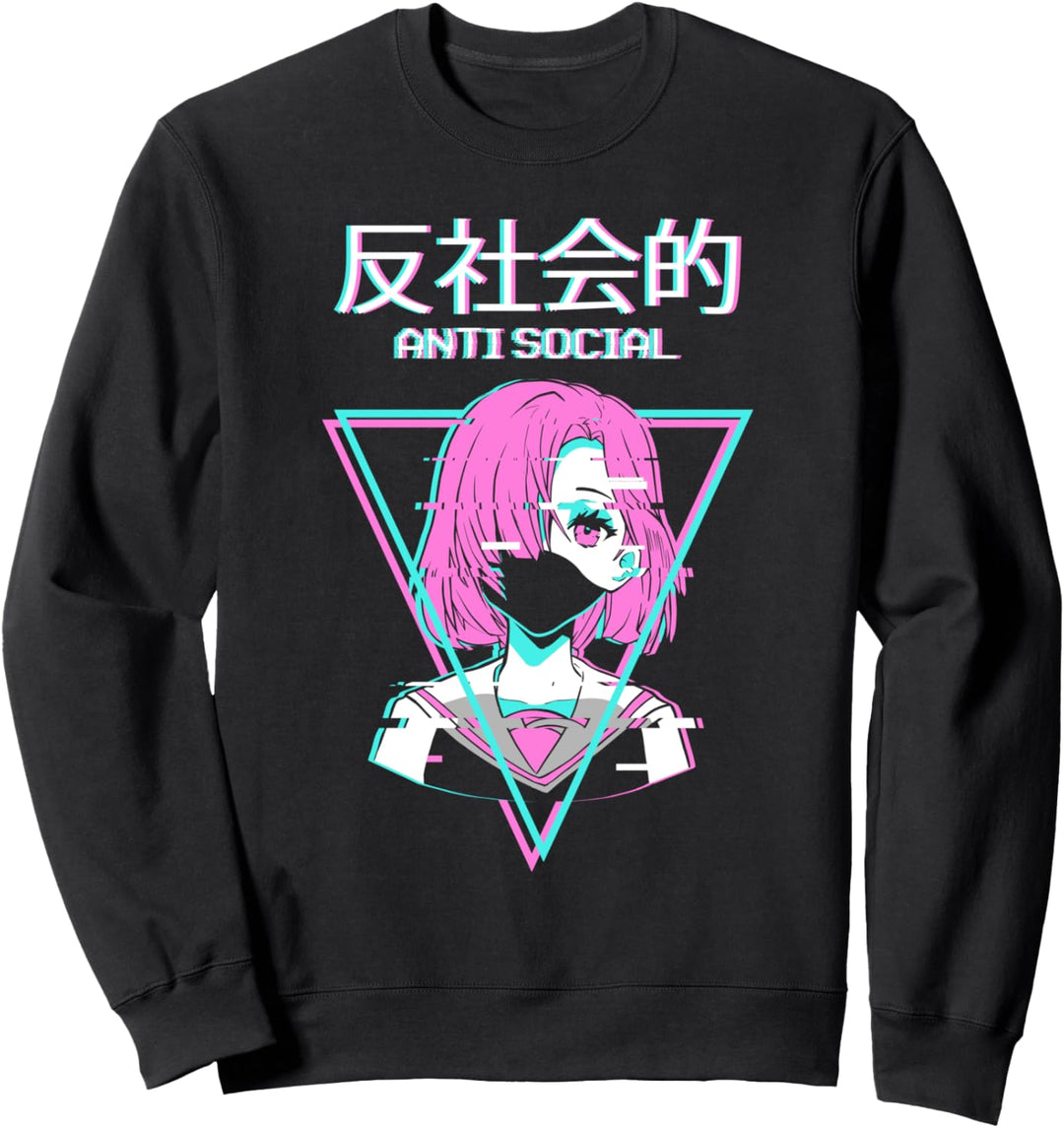 Antisocial Vaporwave Anime Girl Japanese Alt Indie Aesthetic Sweatshirt