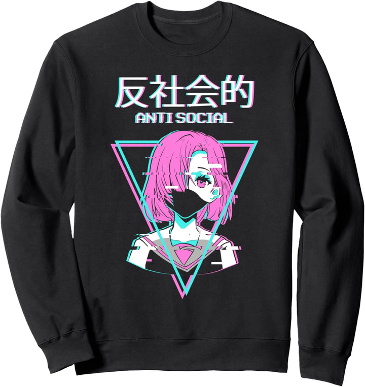Antisocial Vaporwave Anime Girl Japanese Alt Indie Aesthetic Sweatshirt