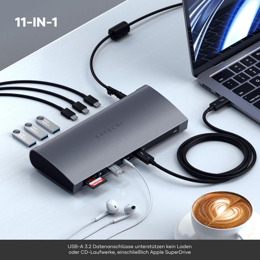 SATECHI Thunderbolt-4 Dockingstation 11-in-1 mit Host-Anschluss, 100W PD, 3X Thunderbolt 4, USB-A 3.