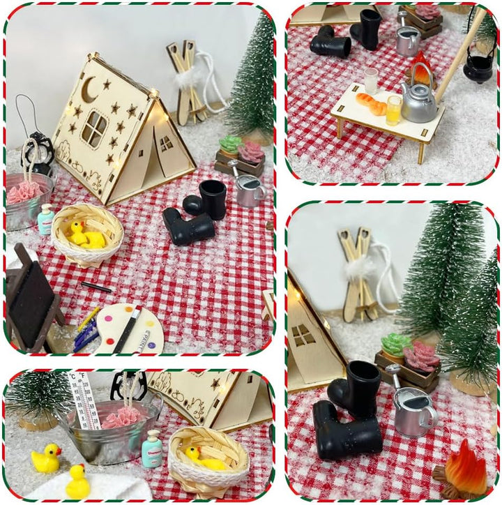 Wichtel Set Weihnachten Komplett, 38 Pcs Wichtel Zubehör Weihnachten Deko, Wichteltür Set Mit 70cm L