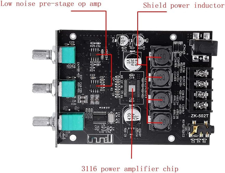 DollaTek TPA3116D2 2 * 50 W Bass AMP Bluetooth 5.0 Subwoofer-Verstärkerplatine 2,0-Kanal-Hochleistun