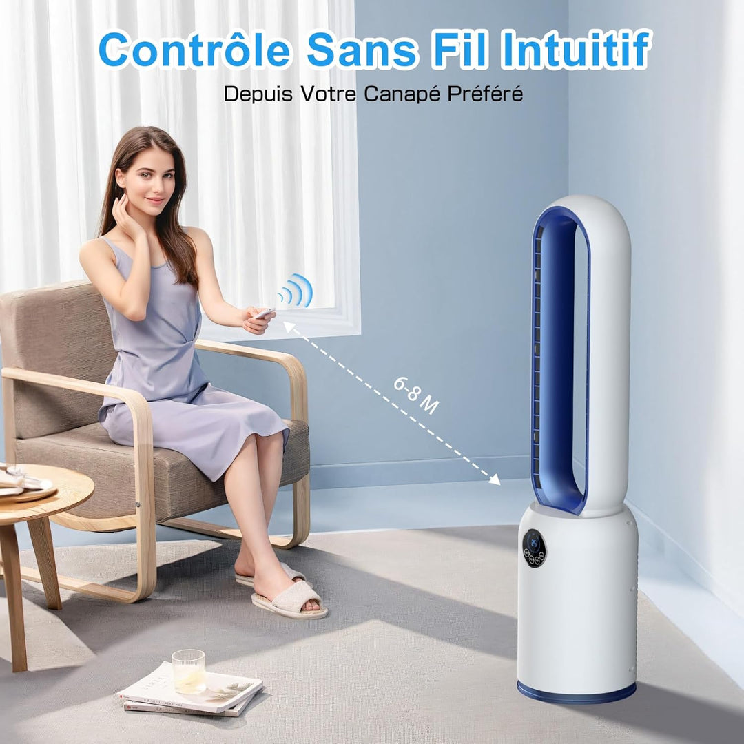 Turmventilator ohne Flügel 88cm – geräuschloser Standventilator mit 55W Motor, LED-Touchscreen & Fer