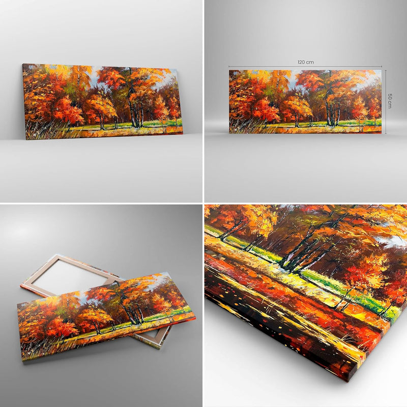 Wandbilder Dekoration Wohnzimmer Park Herbst Wasser Panorama Bilder auf Leinwand 120x50cm Leinwandbi