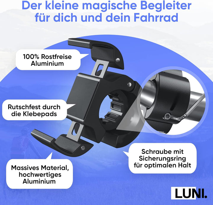 LUNI professional® Handyhalterung Fahrrad aus Aluminium [100% rüttelfest] 2024 Universal Smartphone