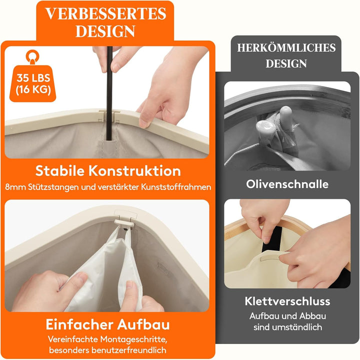 Lifewit Wäschekorb mit Deckel, 85L Wäschesammler mit Kunststoffrahmen, faltbarer grosser Wäschesorti