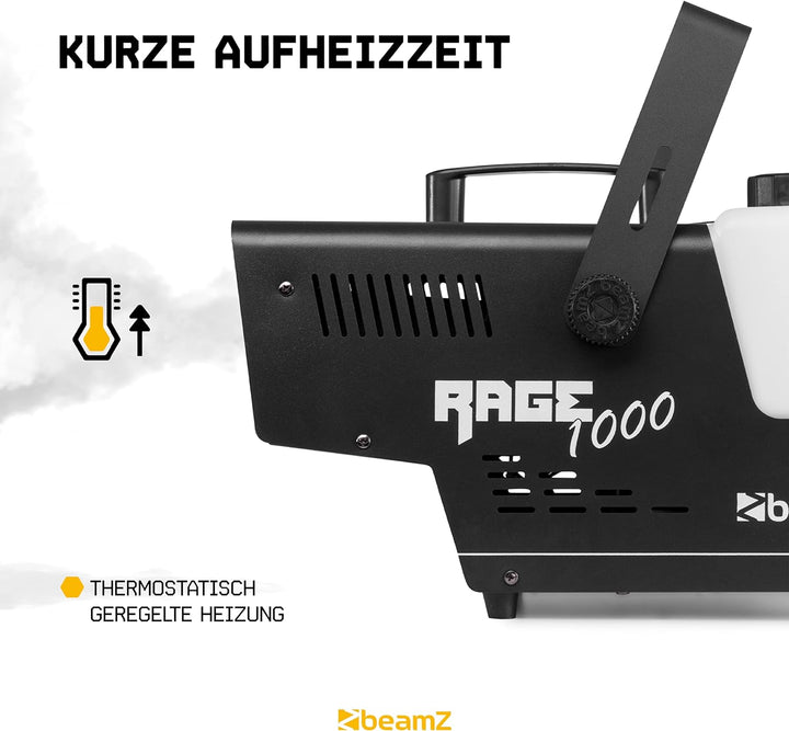 BeamZ RAGE1000 Nebelmaschine mit Lichteffekt, 1000 Watt, Fogger, Rauchmaschine, Fog Machine, Funkfer