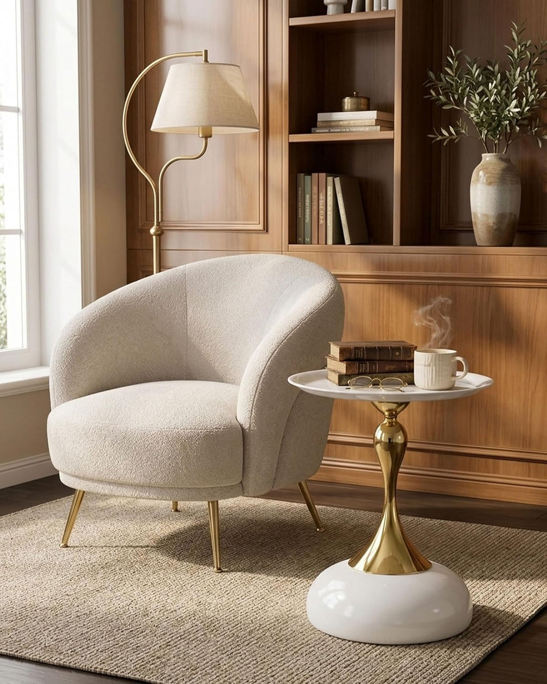 Couchtisch Beige Gold, Kleiner Couchtisch Rund Modern, Metall Beistelltisch Rund Gold, Luxus Nachtti