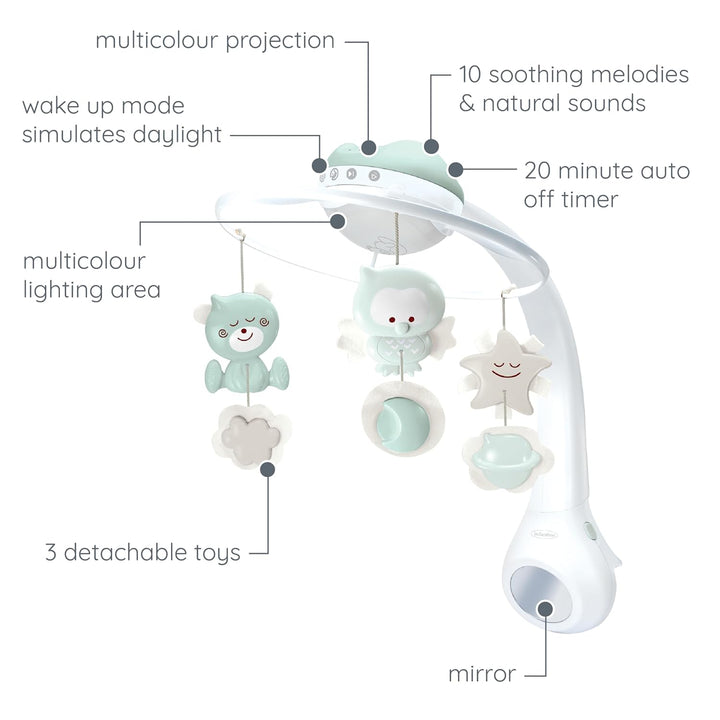 Infantino 3-in-1 Projektor Musik-Mobile, Umwandelbares Mobile, Lichtprojektor für Tisch & Kinderbett