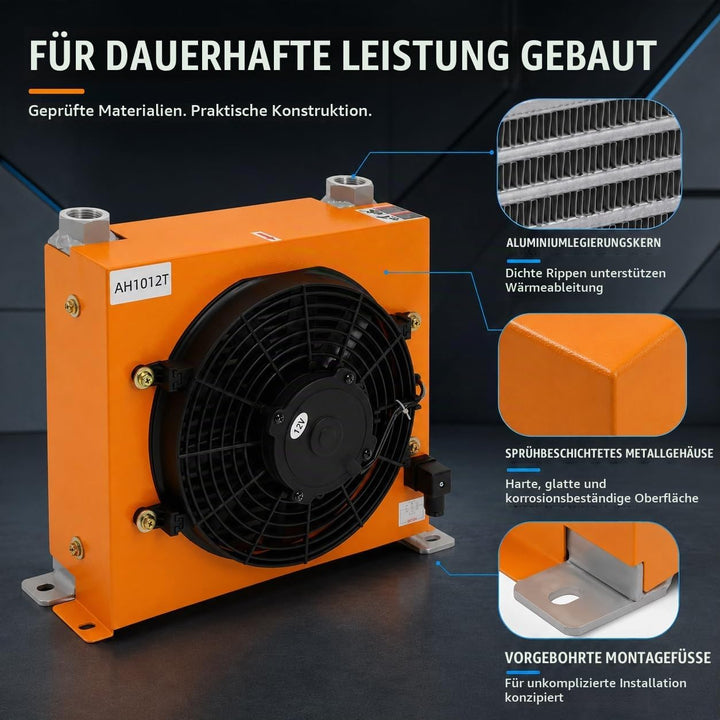 12V Hydraulischer Luftkühler Luftgekühlter Ölkühler, 120 W 100L/min Hydraulikölkühler Öl-Luftkühler,